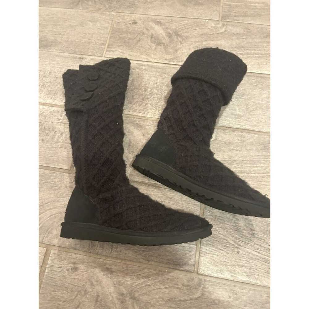 UGG BLACK LATTICE CANDY WOOL KNIT BOOT; Pre-Owned… - image 1