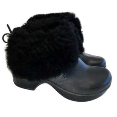 Dansko Harper Real Fur Lined Black Leather Clog An