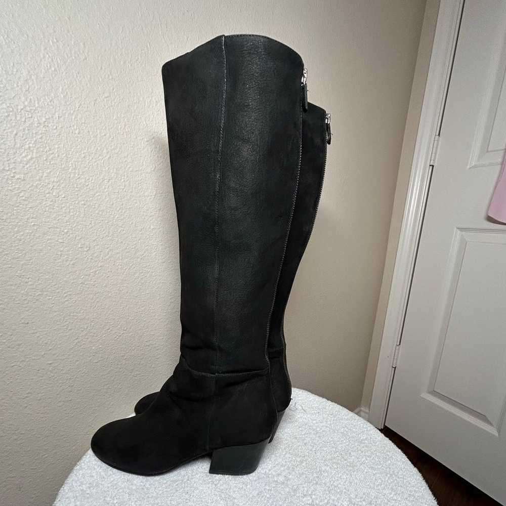 Black Leather Eileen Fisher Knee High Heeled Boots - image 2