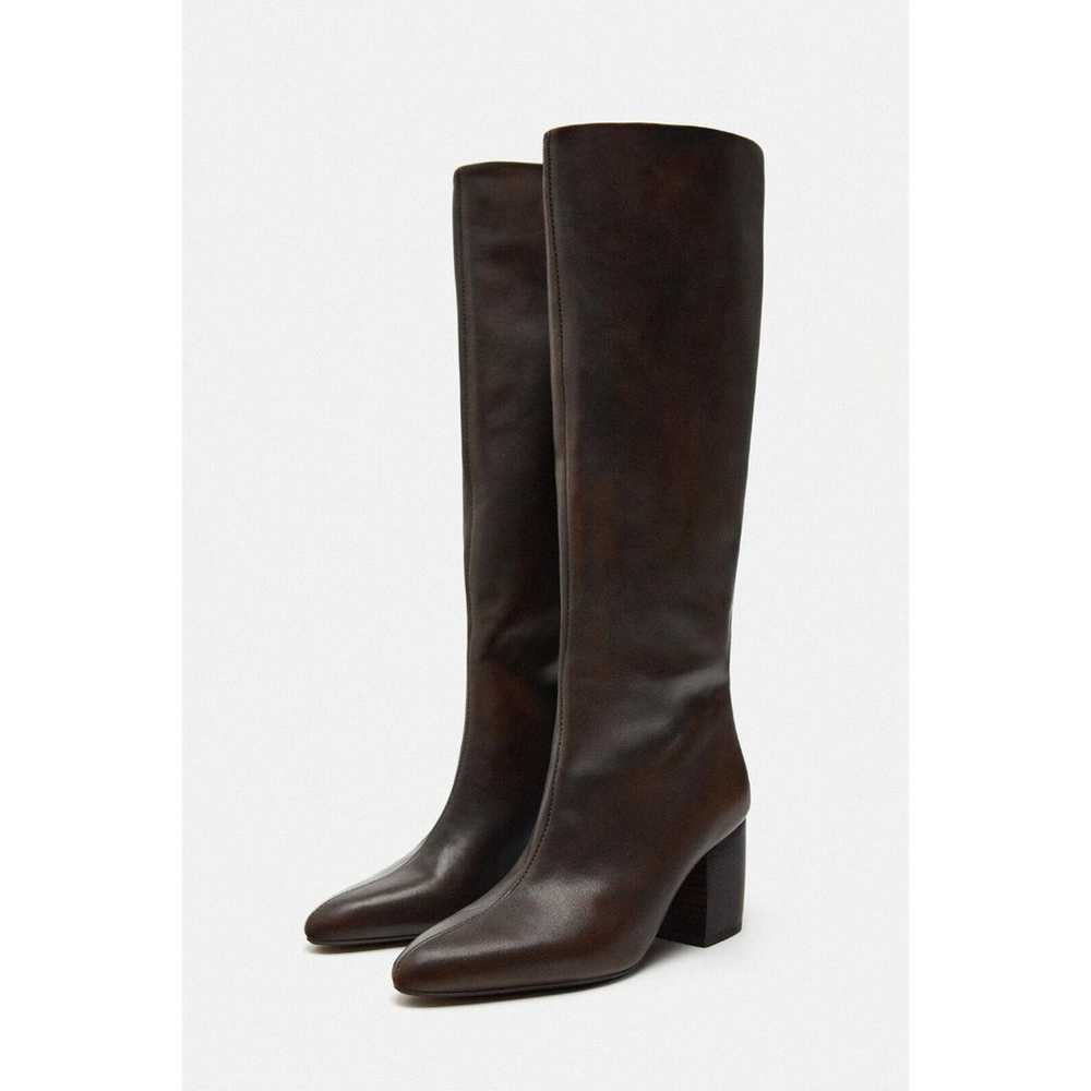 Zara Brown Knee High Leather Boots NWT  Women Siz… - image 1