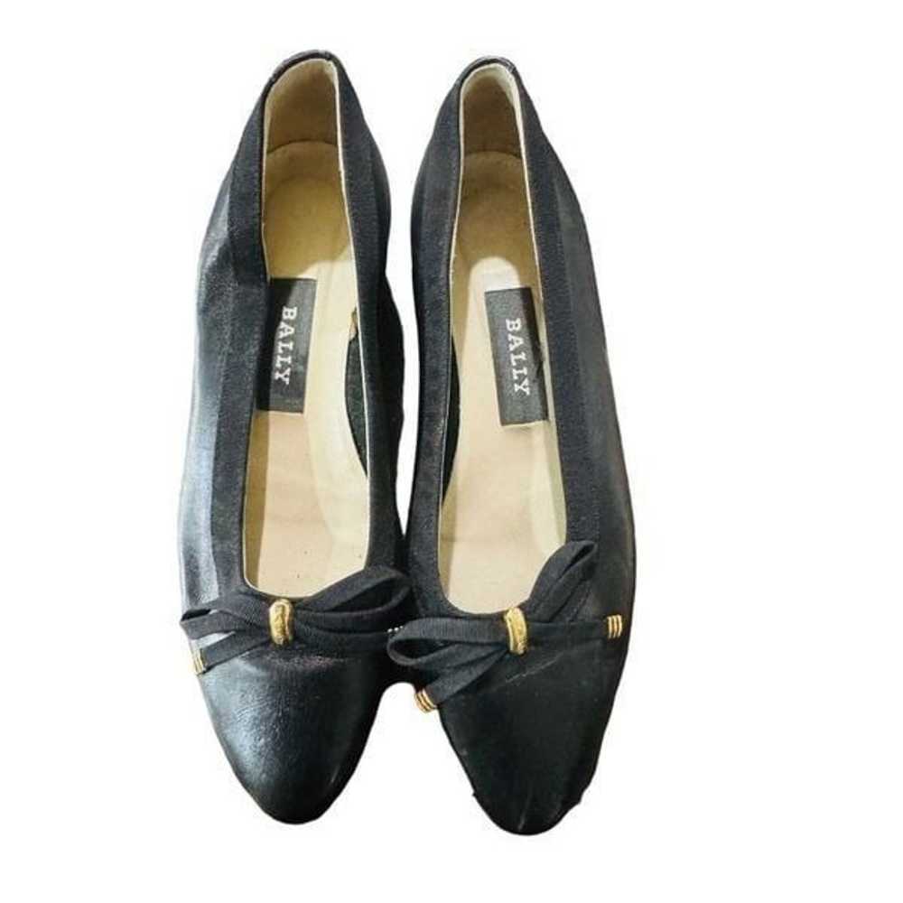 Vintage Bally Black Leather Ballet Flats Gold Ton… - image 1