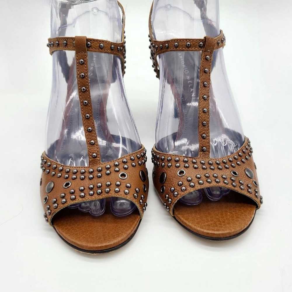 Antonio Melani | Tan Leather Studded Strappy Open… - image 3