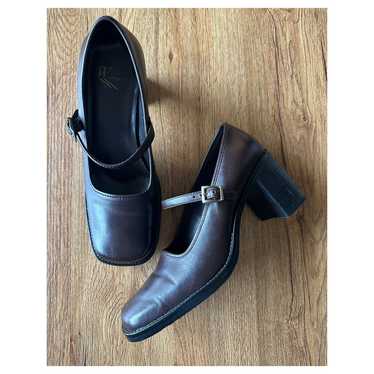 White Mountain Brown Leather Chunky Mary Jane Heel