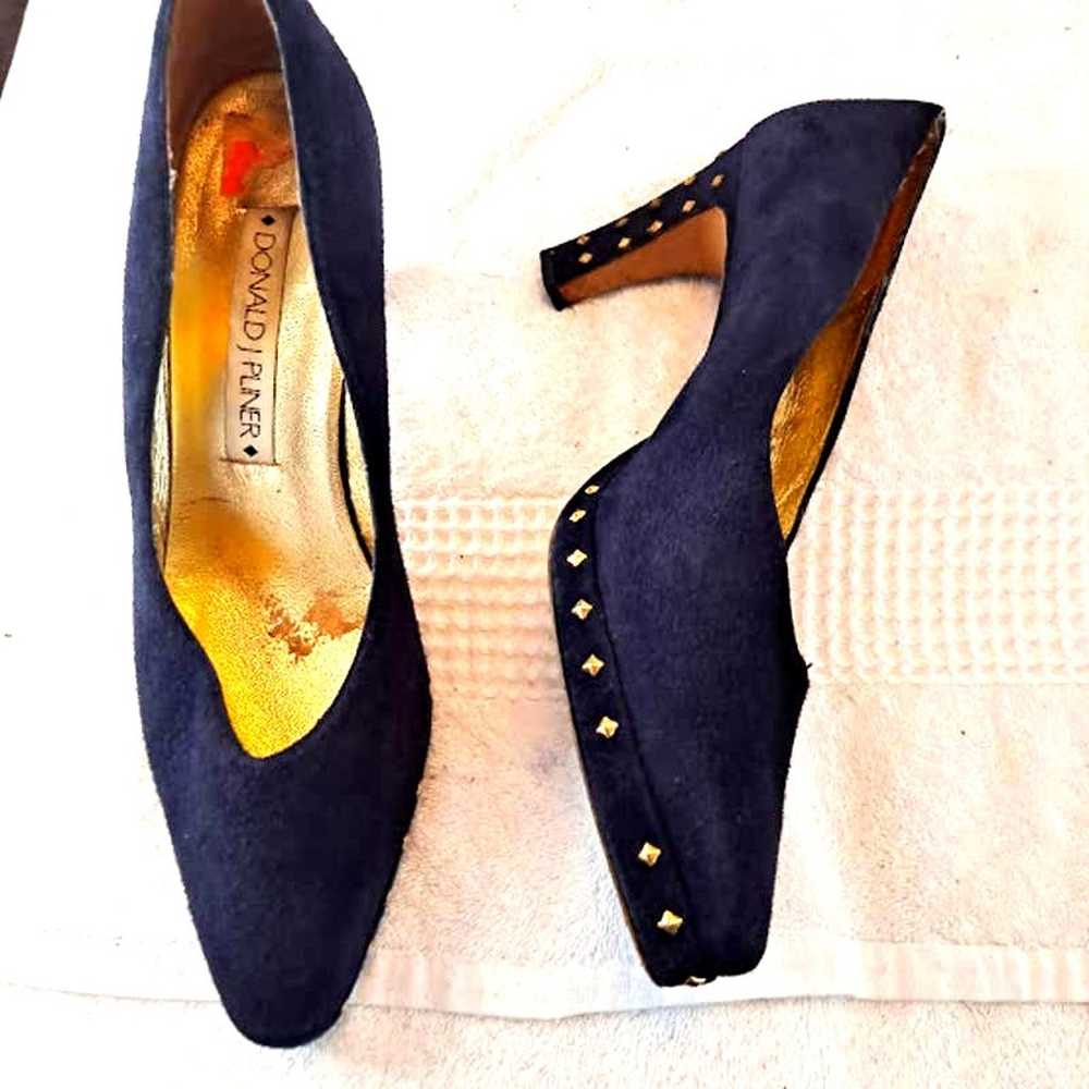 Donald J Pliner Heels Pumps 10 Navy Blue Suede  3… - image 1