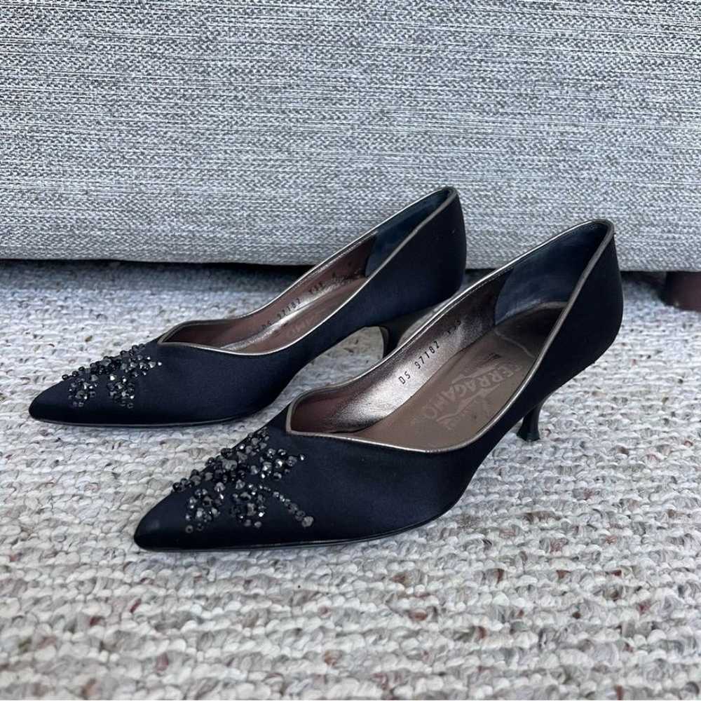 Vintage Salvatore Ferragamo black satin shoes - image 9