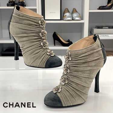 Chanel Suede Camellia Coco Mark Bicolor Booties