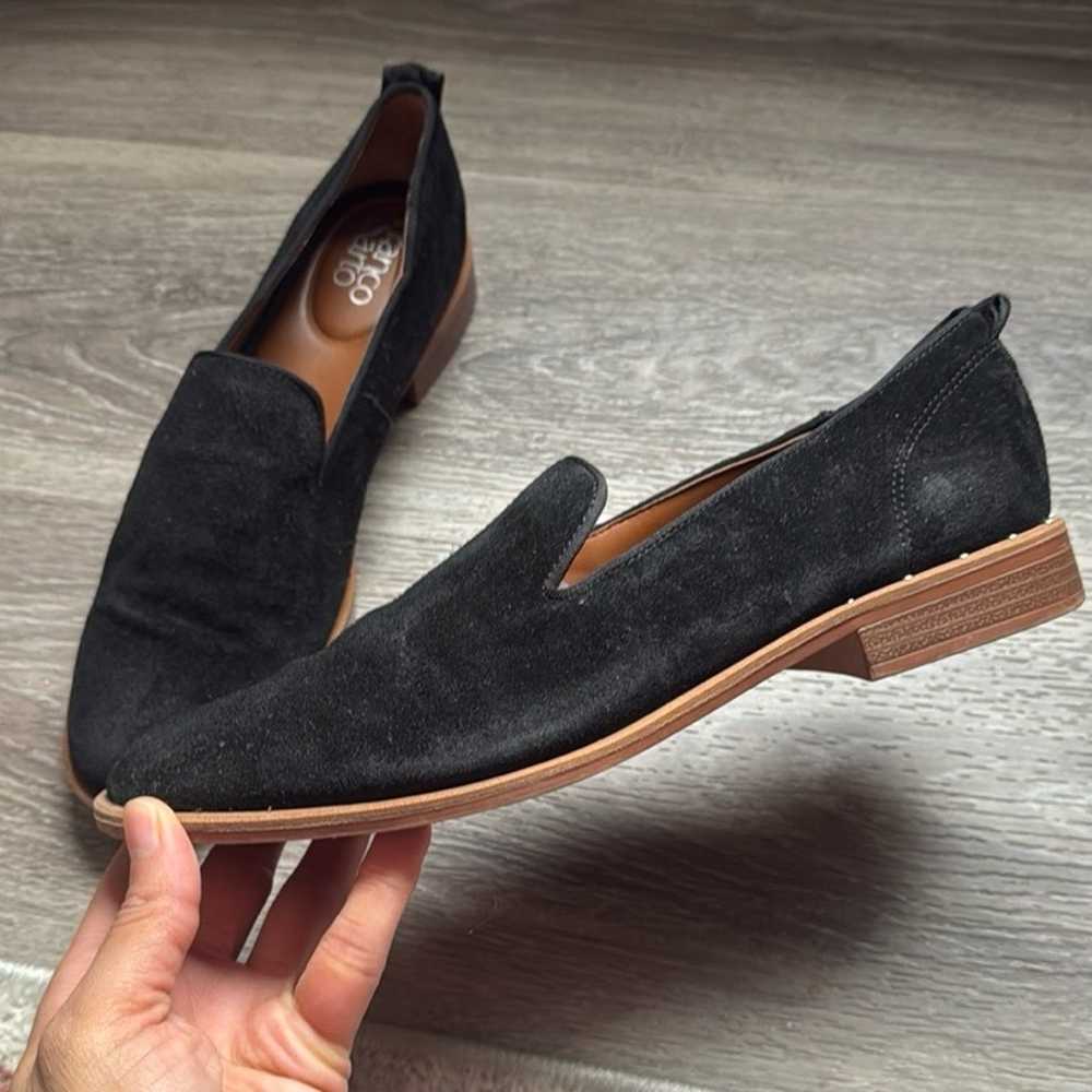 Franco Sarto Black Leather Flat Shoes Suede Slip … - image 5