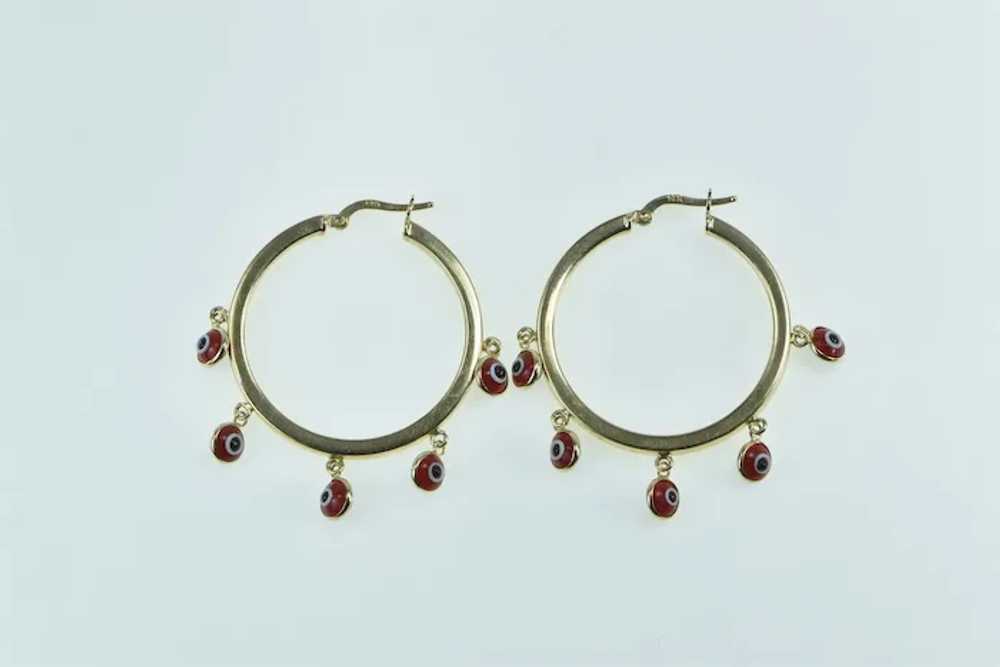 14K Red Evil Eye Nazar Fringe 33.5mm Hoop Earring… - image 2