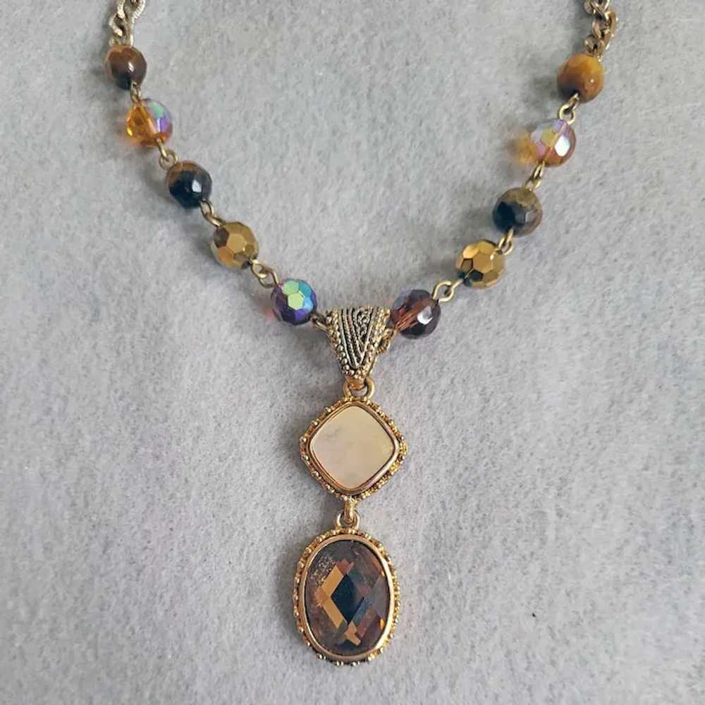 Crystal and MOP Necklace 15-18 inches Warm Colors… - image 2