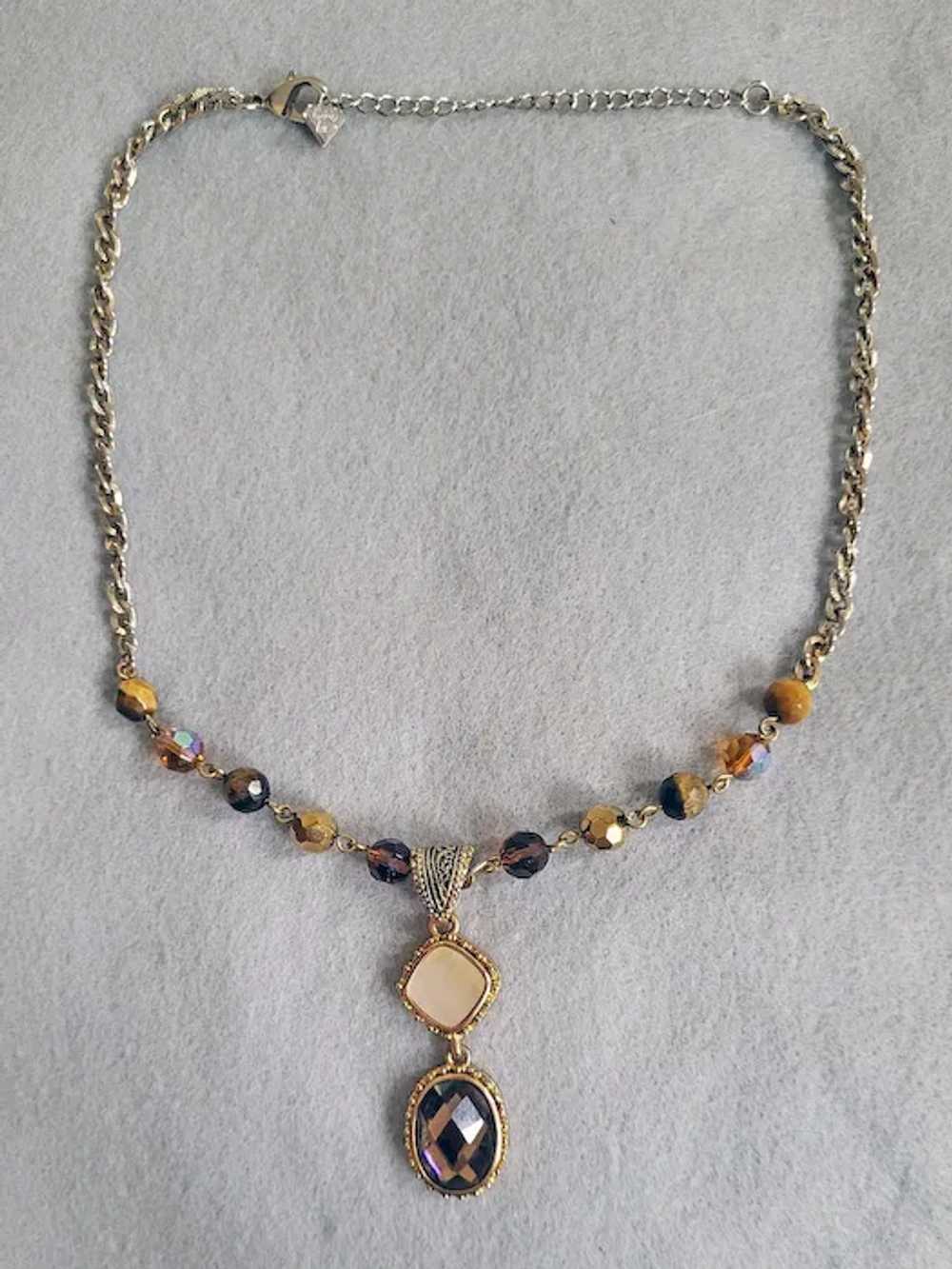 Crystal and MOP Necklace 15-18 inches Warm Colors… - image 4