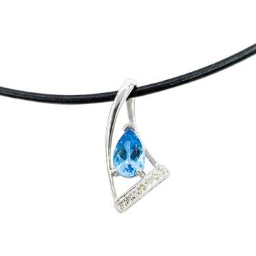 Stunning Swiss Blue Topaz & Diamond Pendant in 14k