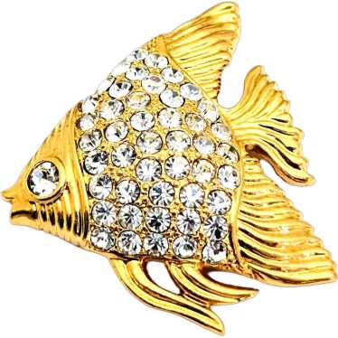 Gold Tone Rhinestone Goldfish Brooch