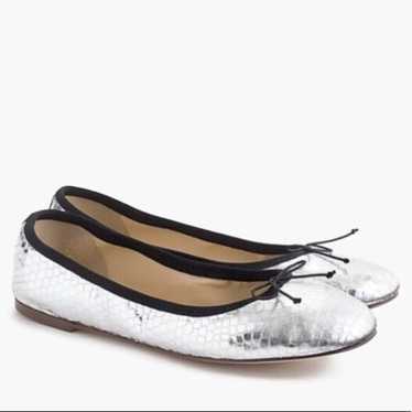 J Crew Evie Mirrored Silver Croc Leather Ballet Fl