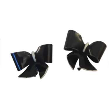 Vintage Black and White Bow Hinged Screw Back Ear… - image 1