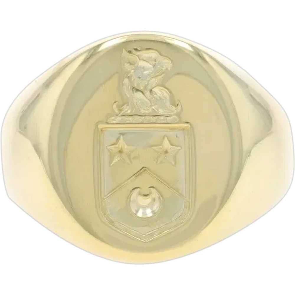 Yellow Gold Coat of Arms Men's Signet Ring -14k E… - image 1