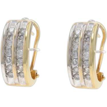 Yellow Gold Diamond J-Hoop Earrings - 14k Round Br