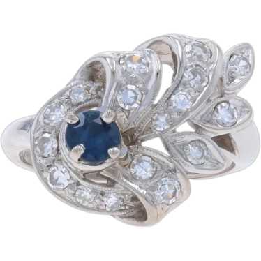 White Gold Sapphire Diamond Vintage Bypass Ring -… - image 1