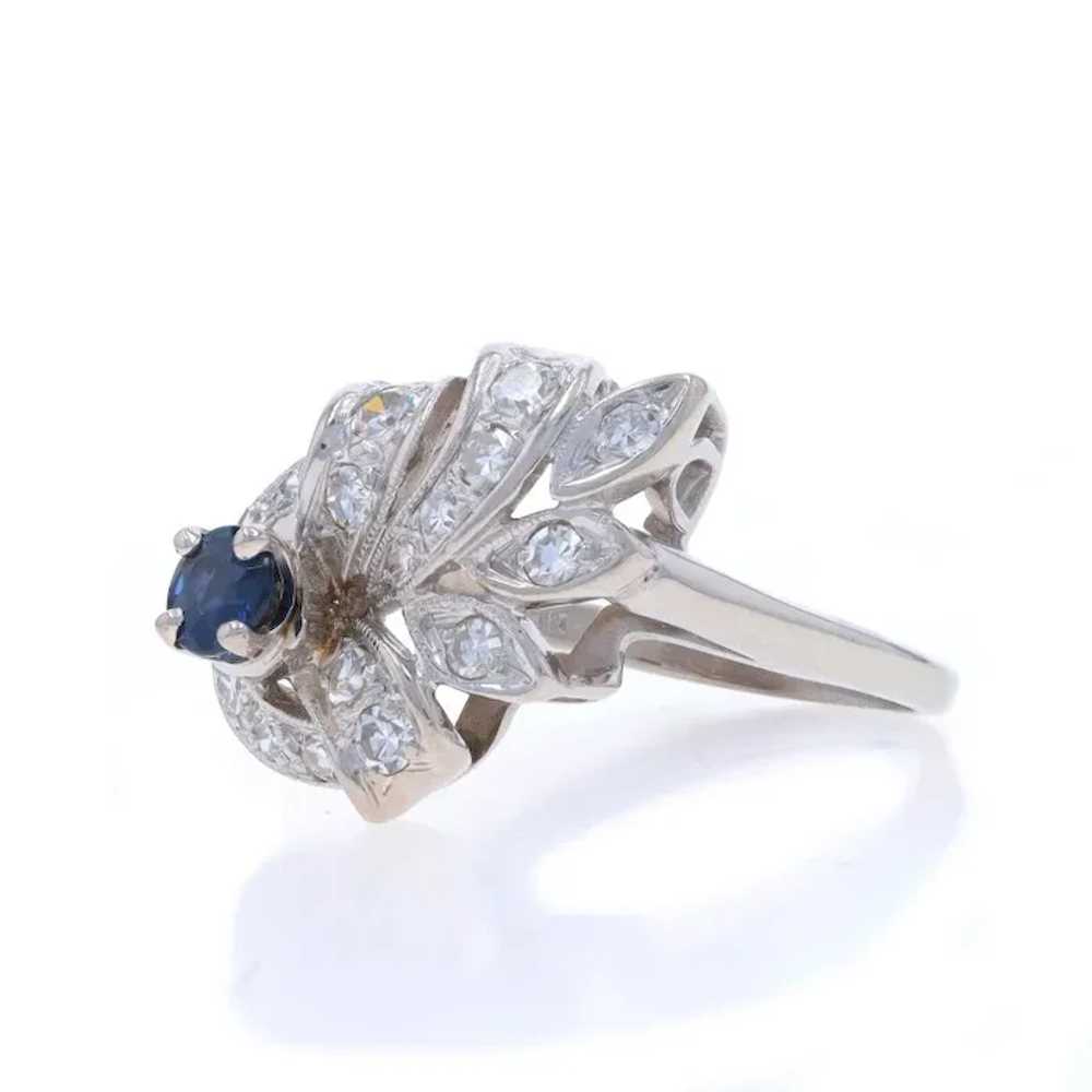 White Gold Sapphire Diamond Vintage Bypass Ring -… - image 3