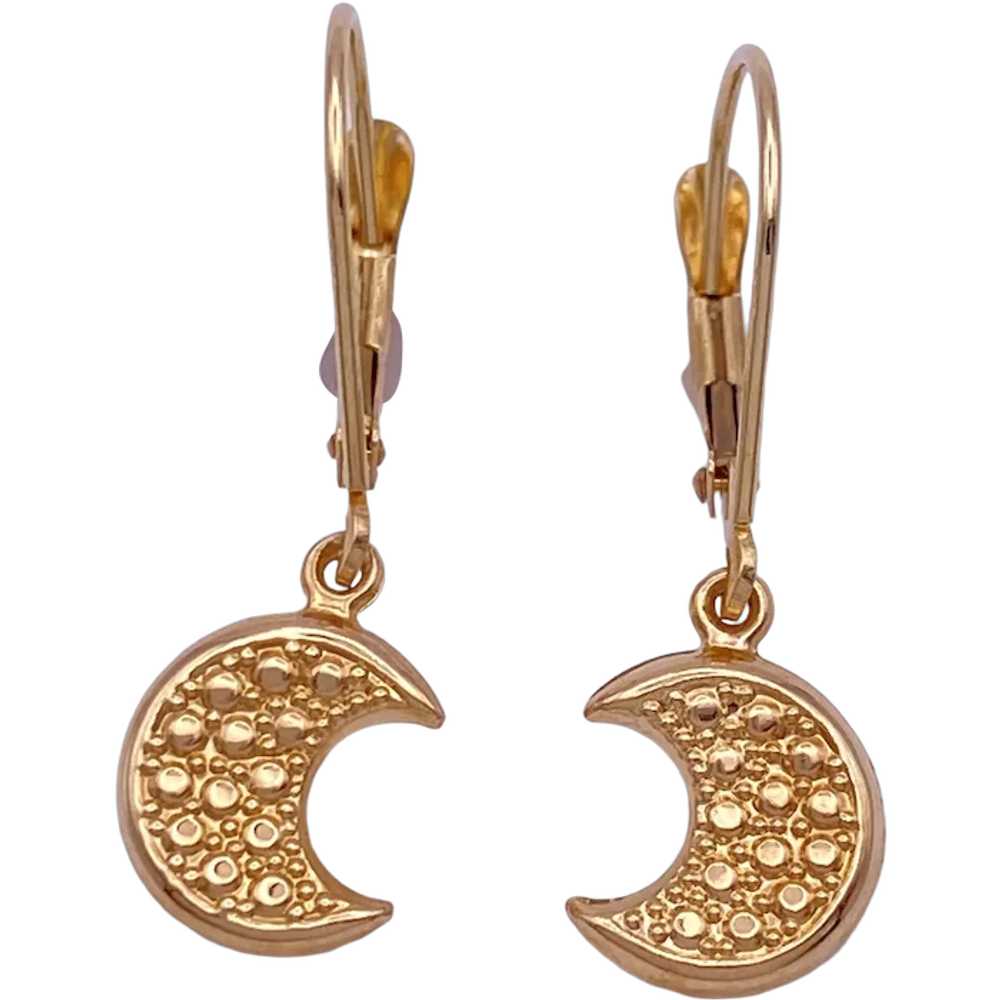 Celestial Crescent Moon Dangle Earrings 14K Gold - image 1