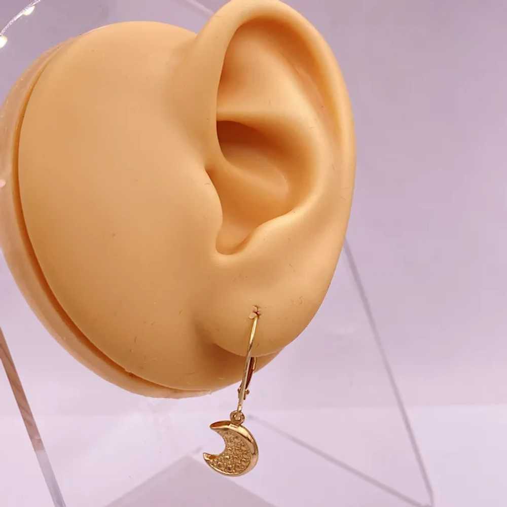 Celestial Crescent Moon Dangle Earrings 14K Gold - image 2