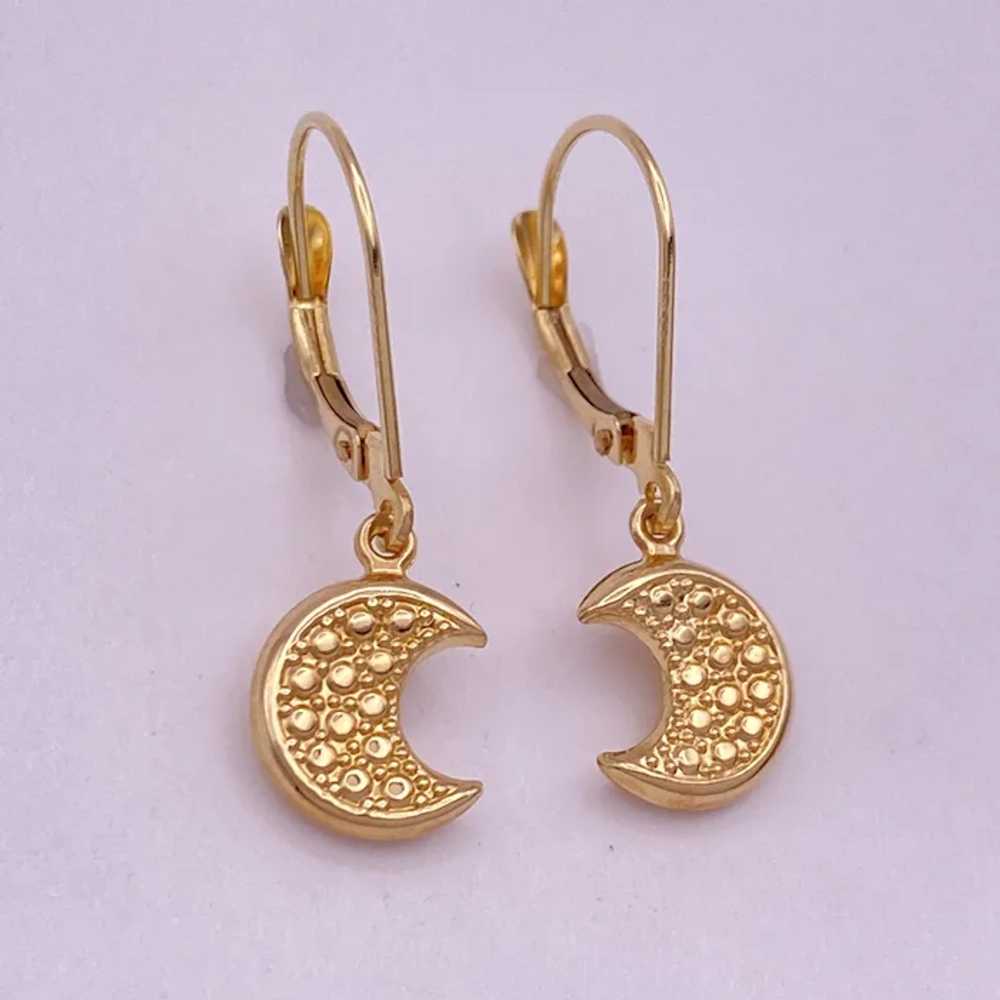 Celestial Crescent Moon Dangle Earrings 14K Gold - image 3