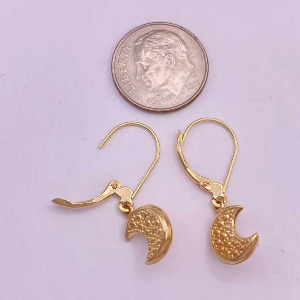 Celestial Crescent Moon Dangle Earrings 14K Gold - image 4