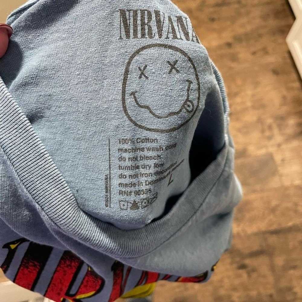 Nirvana Smiley Graphic Tee Blue Washed size Large… - image 3