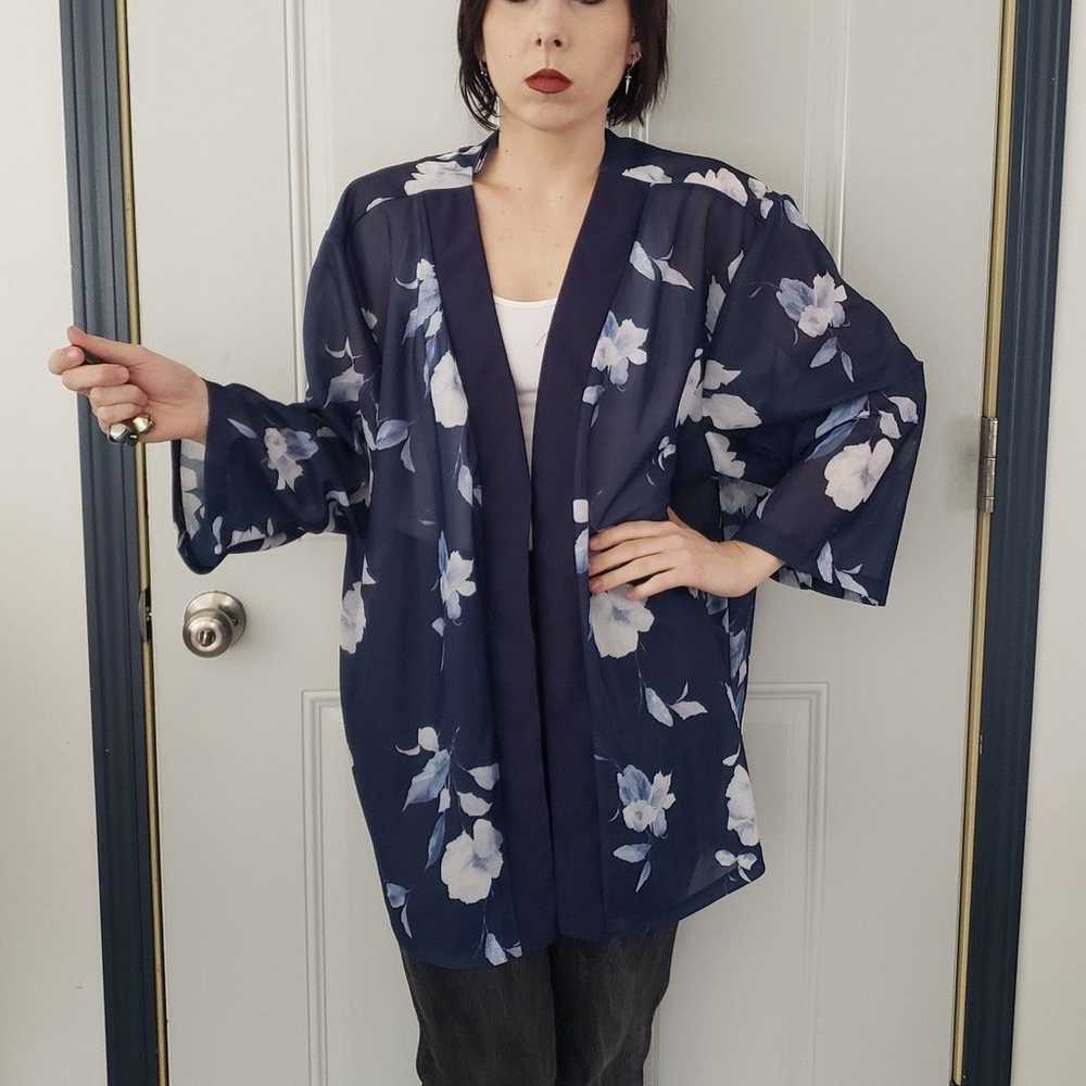 90s Sheer Blue Floral Jacket - image 1