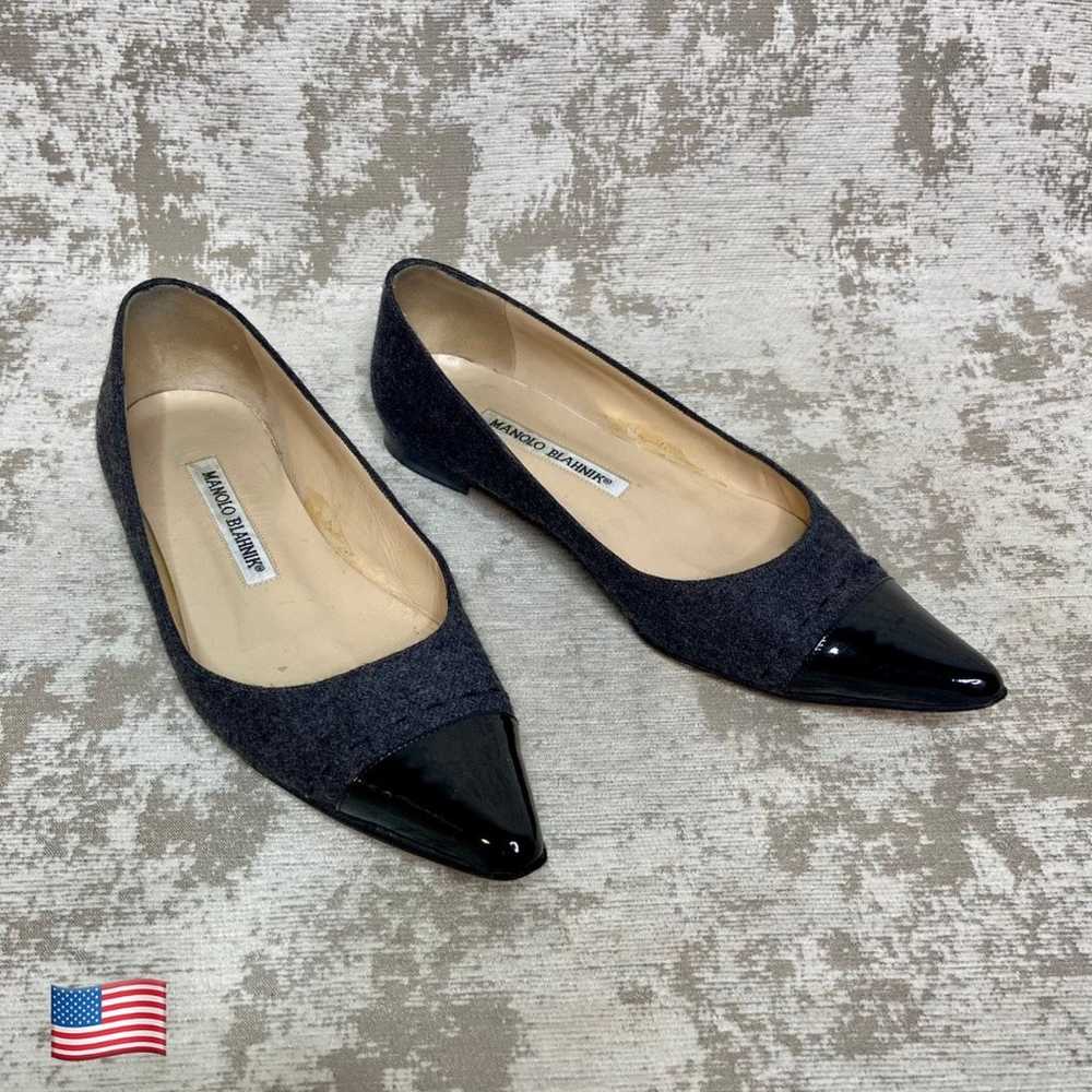 Manolo Blahnik Felt Wool Pointed Cap Toe Flats in… - image 1