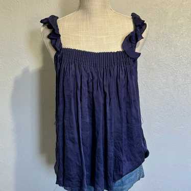 BEBE Y2K VTG Royal Purple Ruffled Sleeved Tank To… - image 1