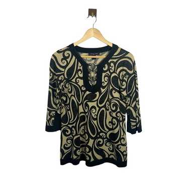 VINTAGE August Silk Knits Metallic Paisley Blouse 