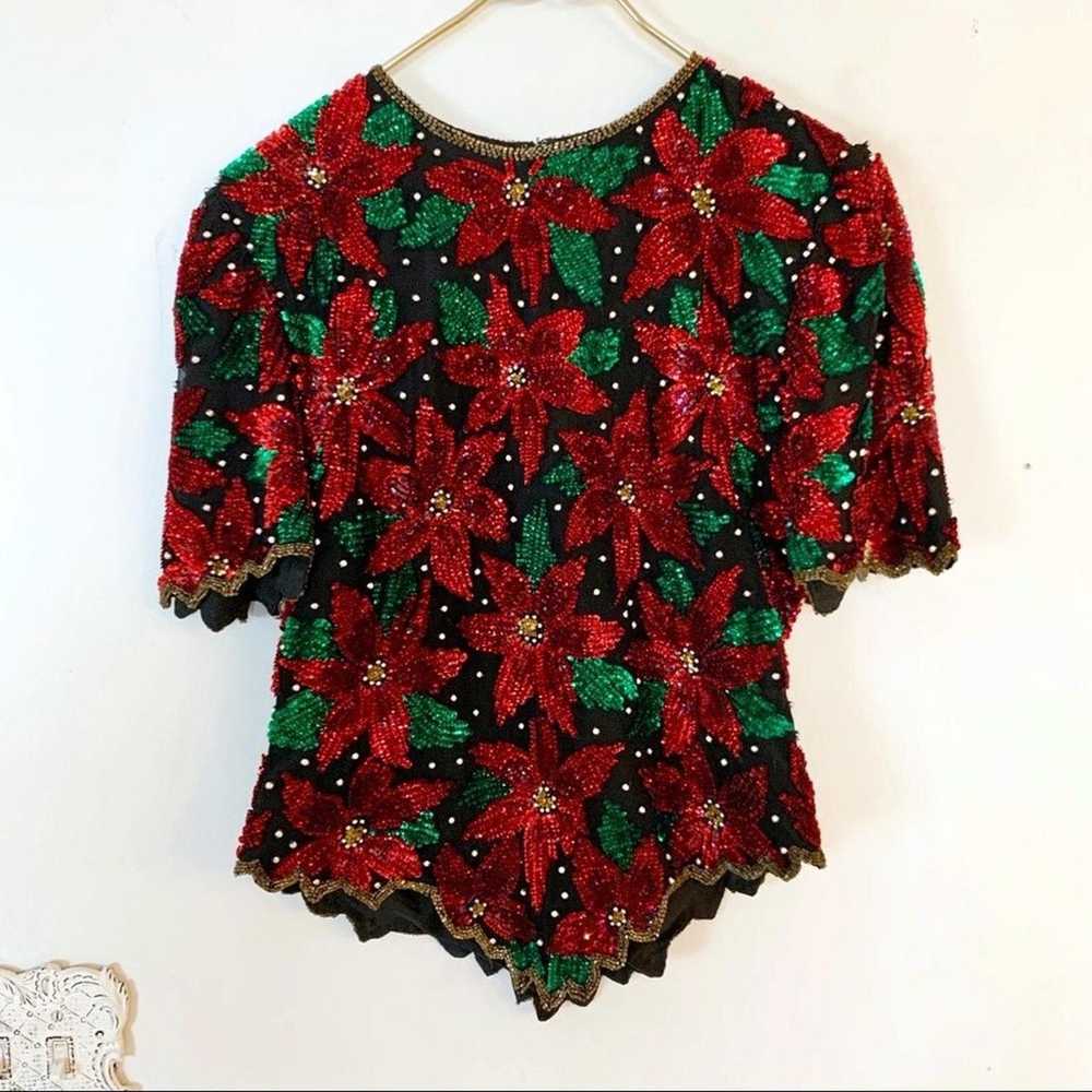 VTG Laurence Kazar formal Red Green BeadedSequin … - image 1