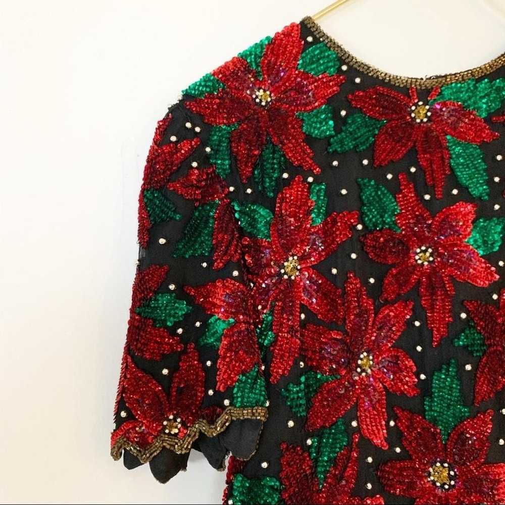 VTG Laurence Kazar formal Red Green BeadedSequin … - image 2