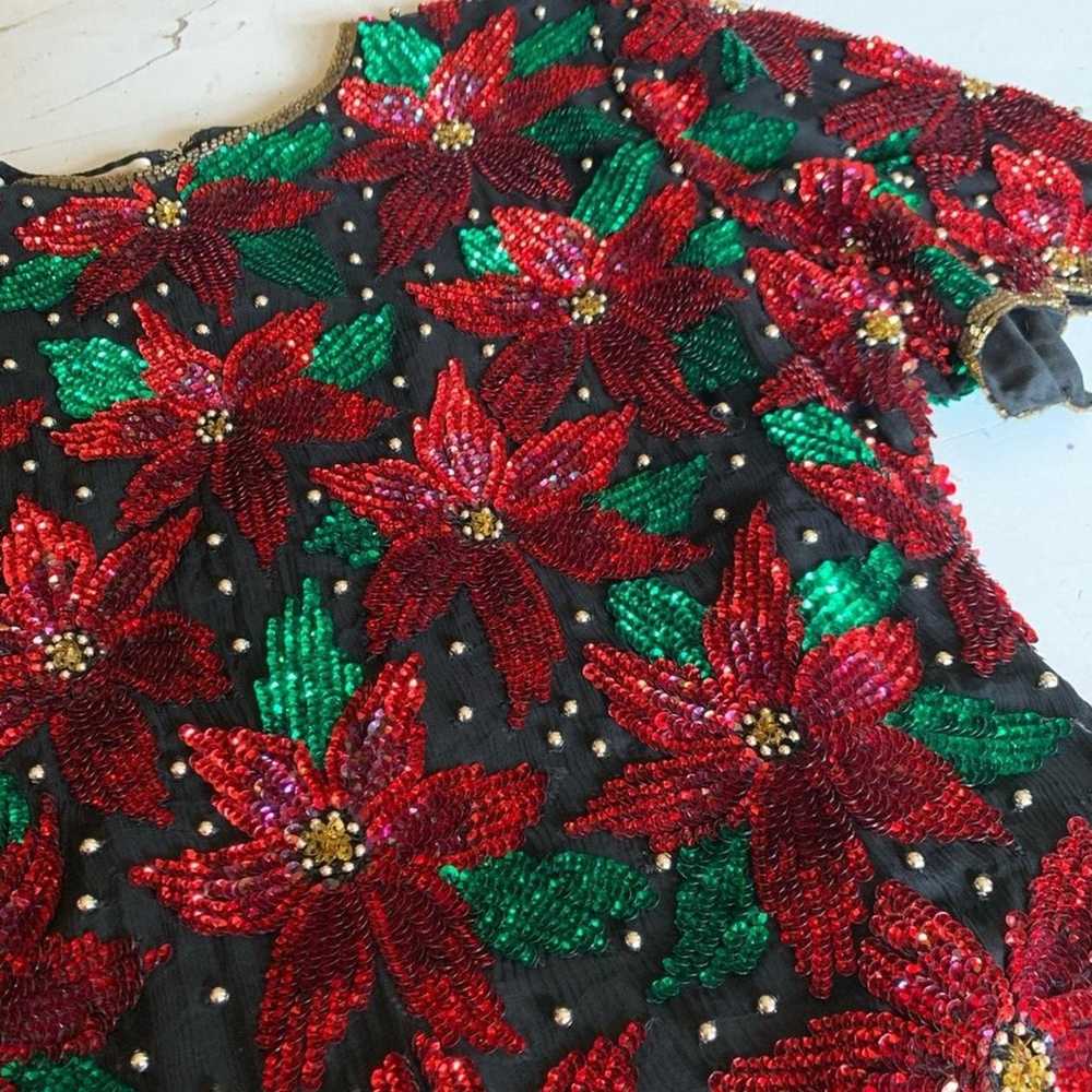 VTG Laurence Kazar formal Red Green BeadedSequin … - image 4