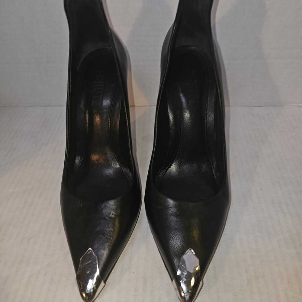 Schutz Amal Silver Captoe Black Leather Pumps Sz 7 - image 1