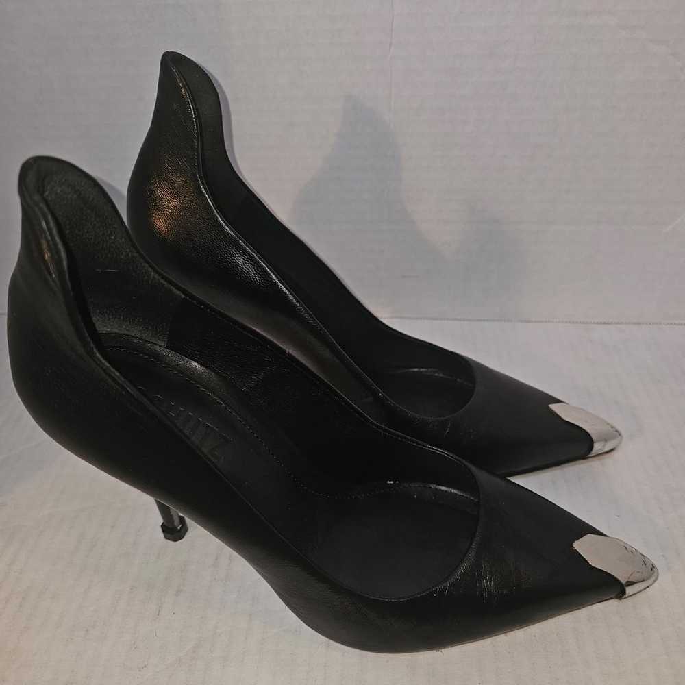 Schutz Amal Silver Captoe Black Leather Pumps Sz 7 - image 3