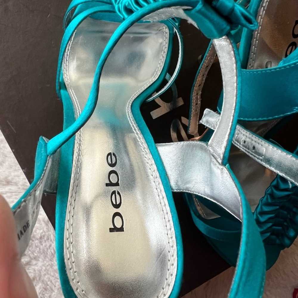 BEBE Jenny Turquoise Satin Bow Strap Heels - image 6