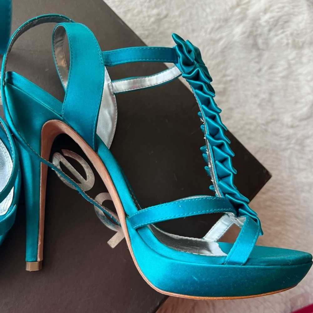 BEBE Jenny Turquoise Satin Bow Strap Heels - image 7