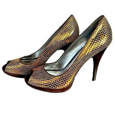 Calvin Klein Gold Mesh Peep-Toe Pump Heels