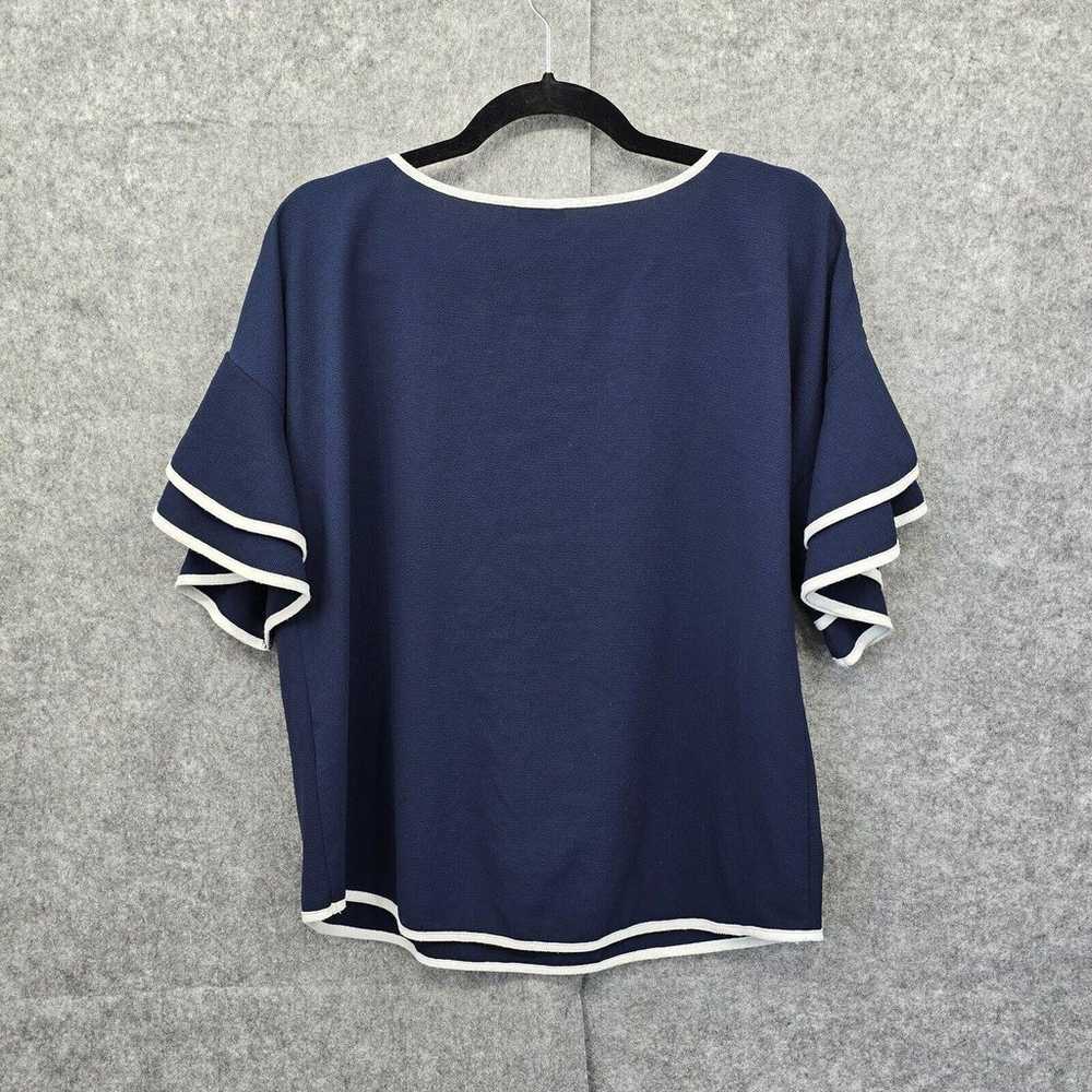 Spense Blouse Women's Medium Navy Blue with White… - image 5