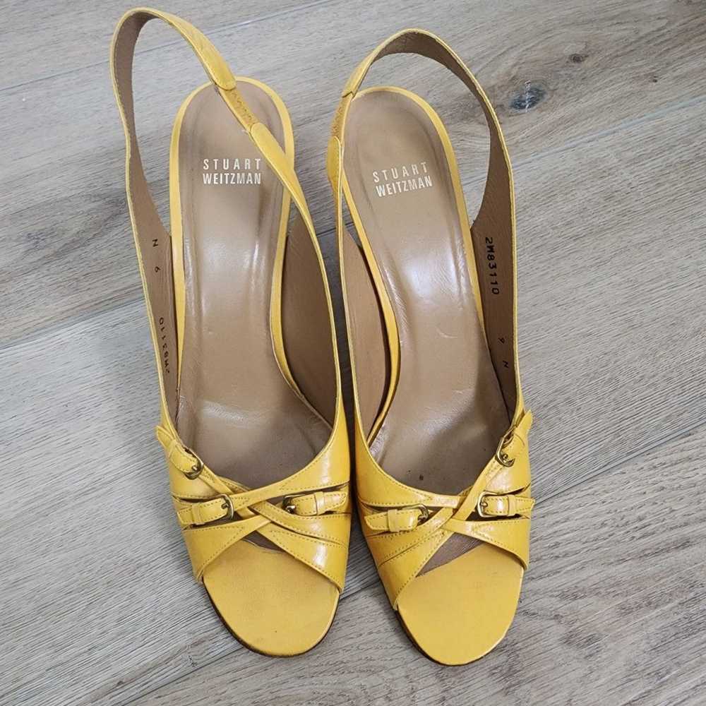 Stuart Weitzman slingback shoes Sz 9 leather yell… - image 2