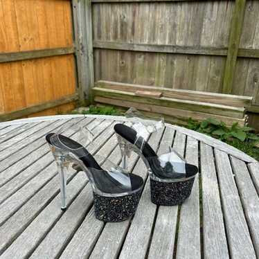 Pleaser 7" black glitter layered platform shoe siz