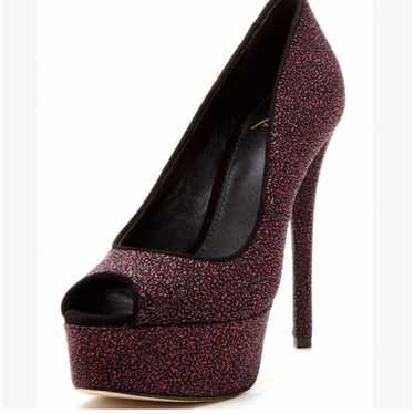 B Brian Atwood Bambola Fuschia Sparkle Peep toe Sz