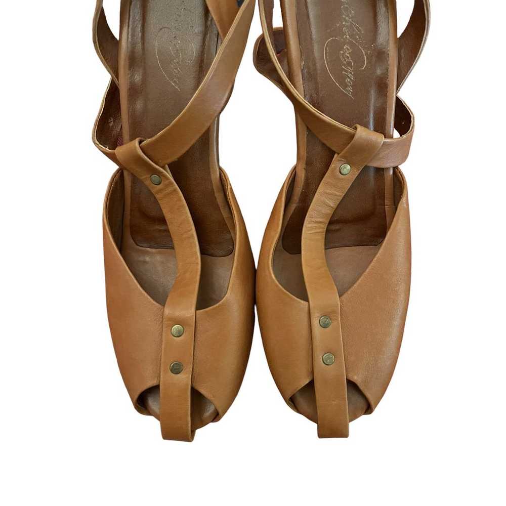 Rachel Comey Caramel Leather Platform Peep Toe He… - image 2