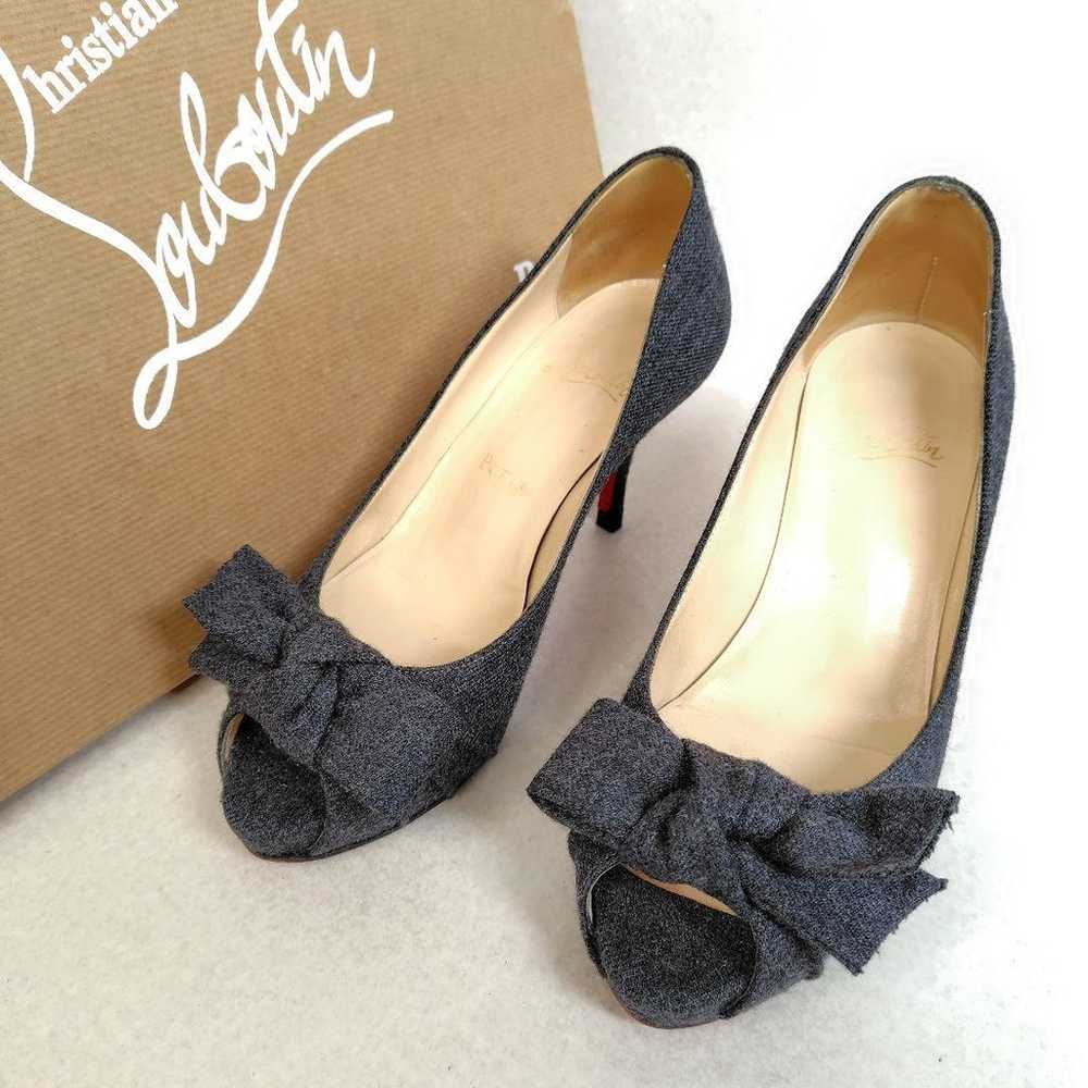 Louboutin Pumps 22cm Wool Charcoal Ribbon Open Toe - image 1