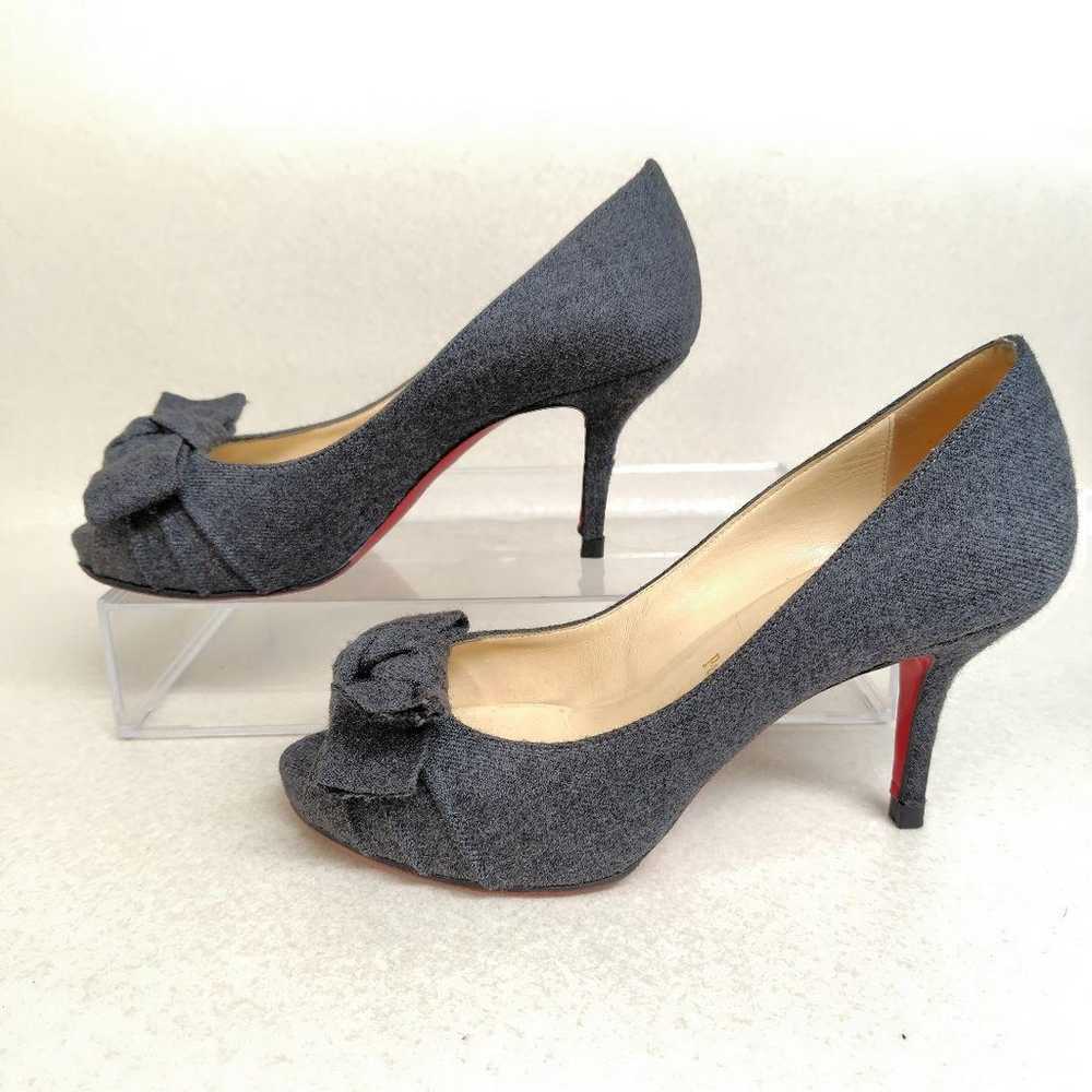 Louboutin Pumps 22cm Wool Charcoal Ribbon Open Toe - image 2