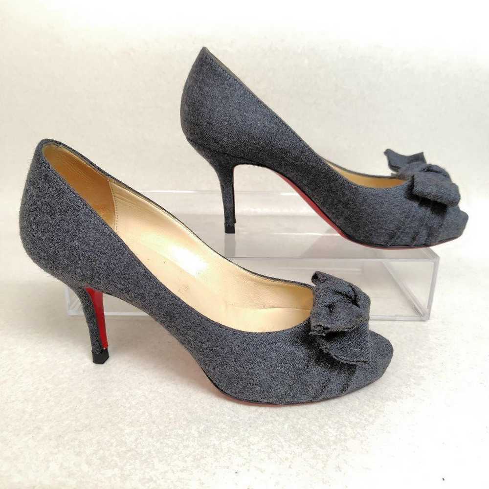 Louboutin Pumps 22cm Wool Charcoal Ribbon Open Toe - image 3