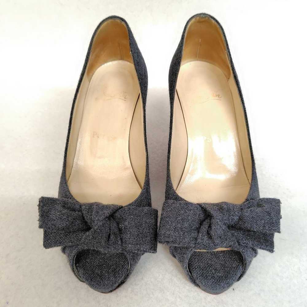 Louboutin Pumps 22cm Wool Charcoal Ribbon Open Toe - image 4