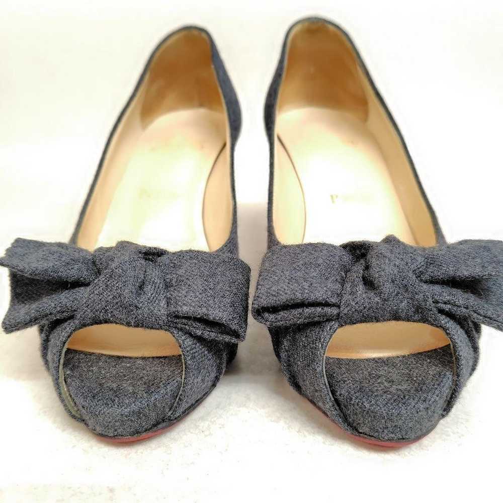 Louboutin Pumps 22cm Wool Charcoal Ribbon Open Toe - image 5