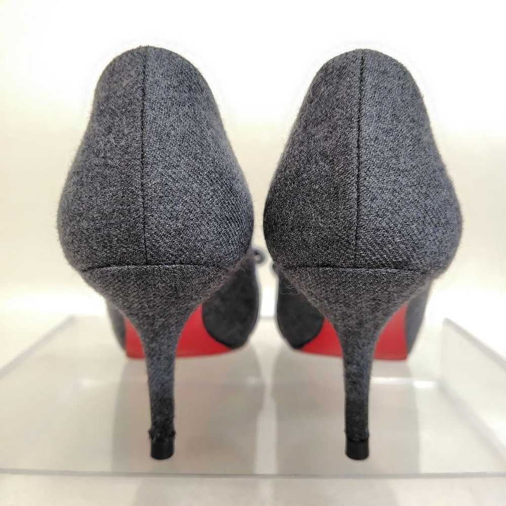 Louboutin Pumps 22cm Wool Charcoal Ribbon Open Toe - image 8